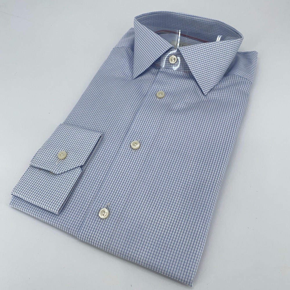 Eton Dress Shirt Men's 15 1/2-39 White Blue Checkered Contemporary Fit Button Up
